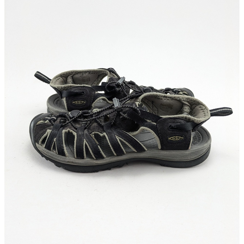 Womens Keen Whisper Black Gray Bungee Strap Hiking Waterproof Sandals Size 9